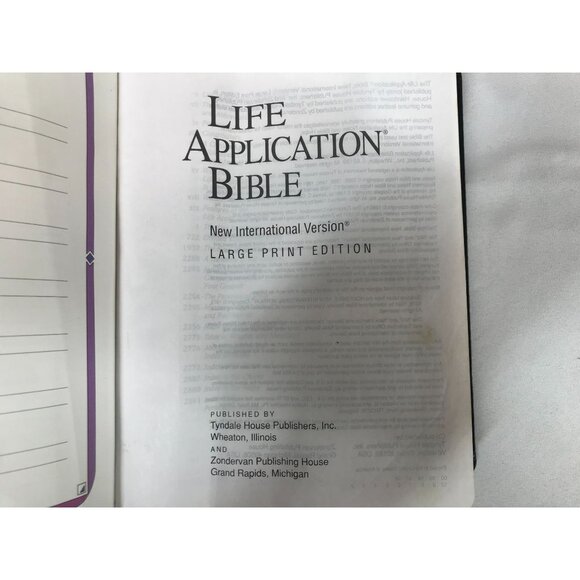 LIFE APPLICATION BIBE ~ NIV ~ LARGE PRINT ~ ZONDERVAN ~ NAVY BLUE LEATHER - Picture 3 of 5